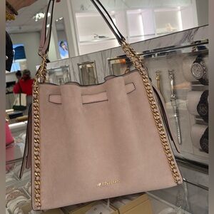 MICHAEL KORS Mina Large Suede Chain Shoulder Bag NWT powder blush